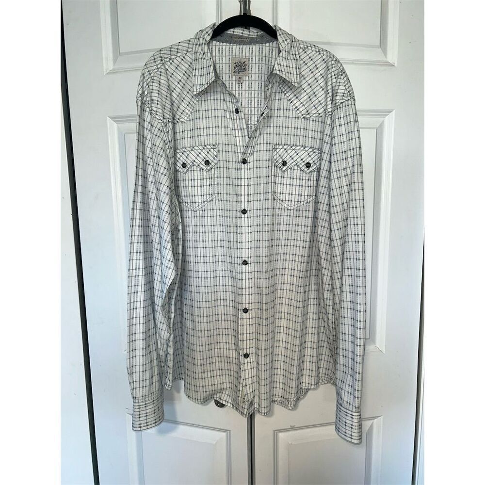 Moonshine Spirit Men's XL White Plaid Western Snap Shirt Long Sleeve
